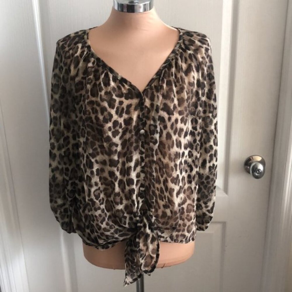 CHARLOTTE RUSSE Cheetah Leopard Animal V Neck Henley Tunic T Shirt Top Blouse S - Picture 9 of 10